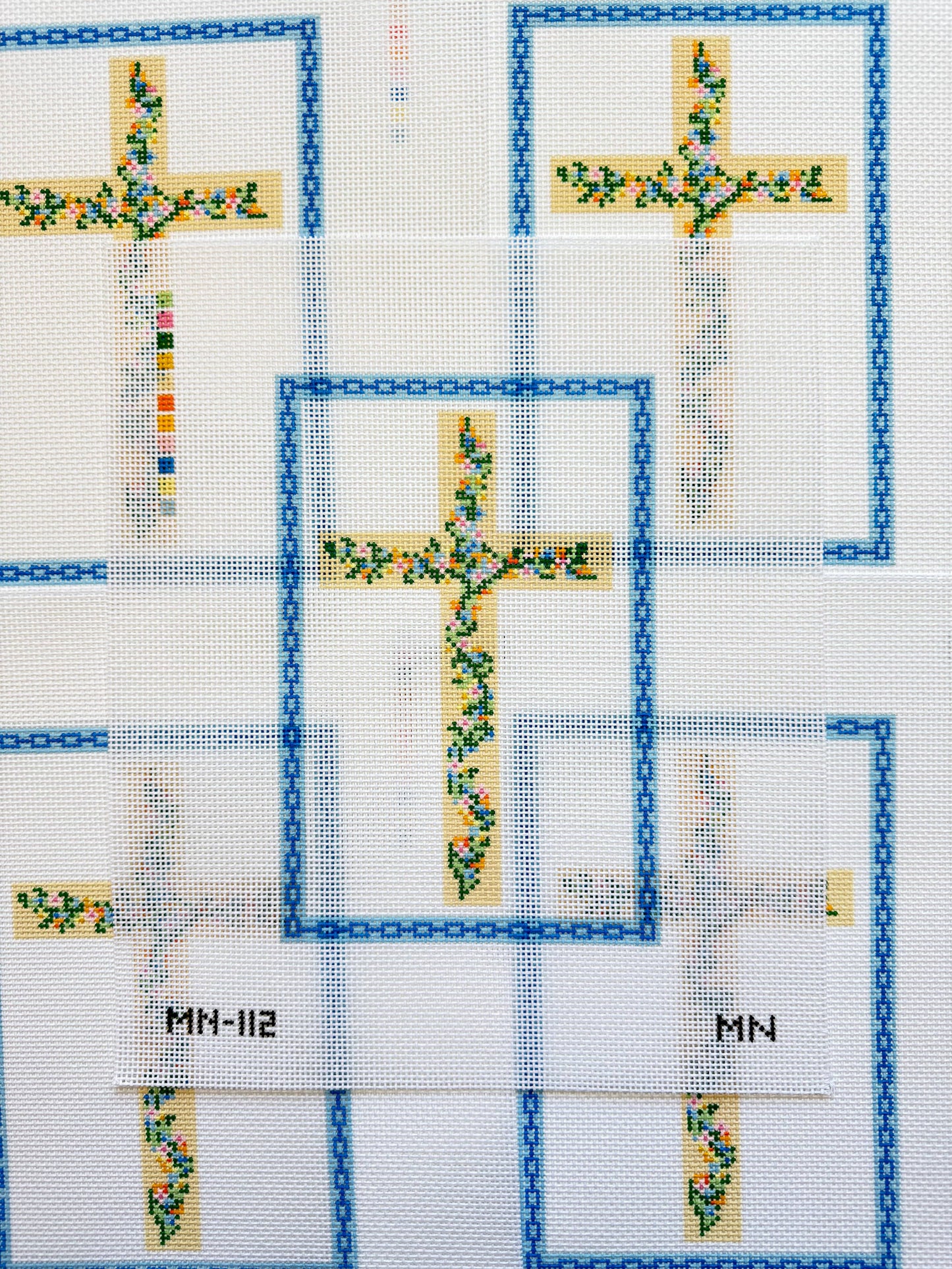 Floral Cross Blue Chain Border
