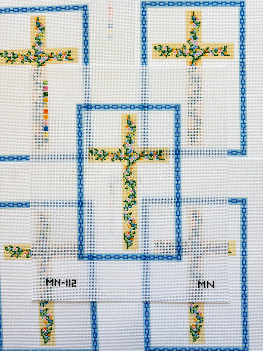 Floral Cross Blue Chain Border