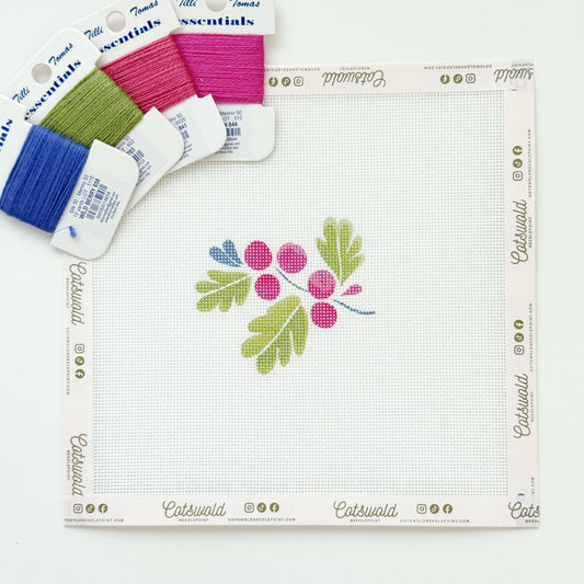 Holly Berries Christmas Needlepoint Canvas, 18 Mesh, Artisan Printed Needlepoint, 4x3 Design