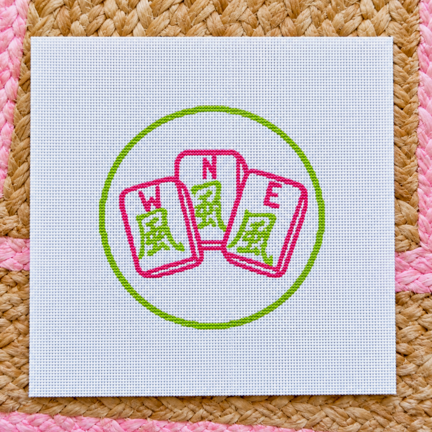 Pink & Green Mahjong Wind Tiles Needlepoint Christmas Ornament