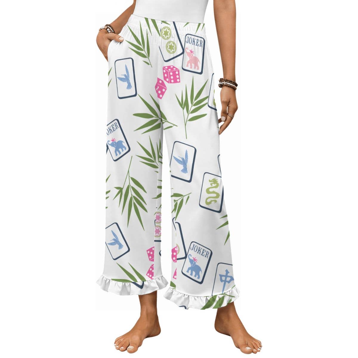 Mahjong Ruffle Pajama Pants | Soft Lounge Pants PJS Palm