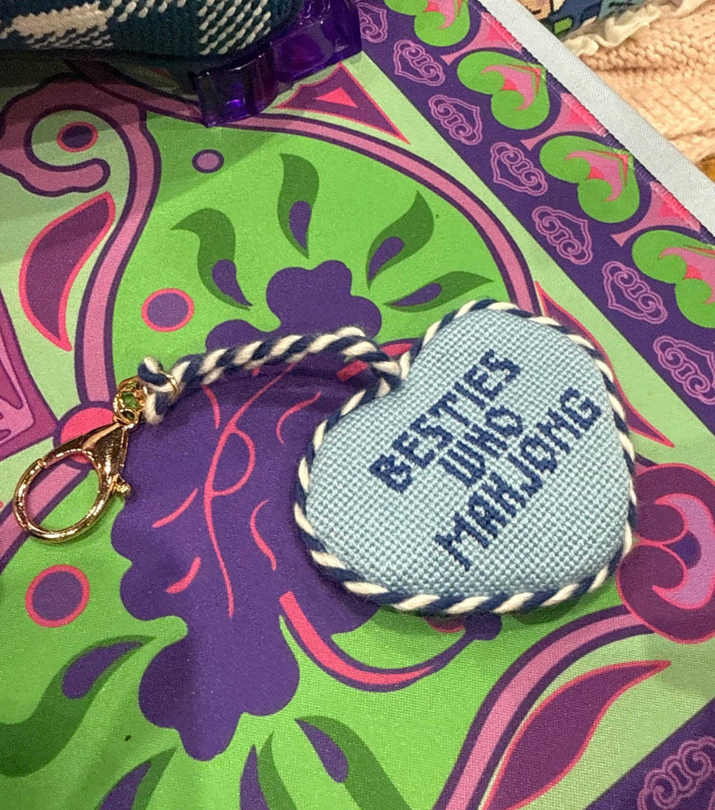 Besties Who Mahjong Needlepoint Bag Charm