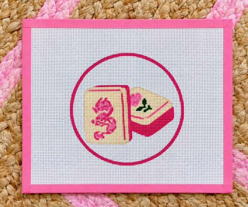 Pink & Cream Crak & Flower Tiles Needlepoint Christmas Ornament