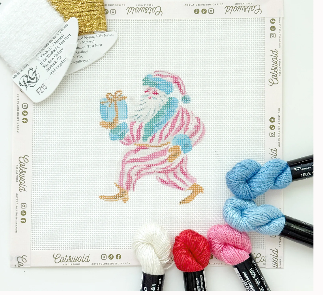 Whimsical Santa Christmas Needlepoint Canvas, 18 Mesh
