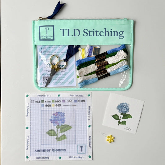 "summer blooms" hydrangea stem needlepoint stitch kit