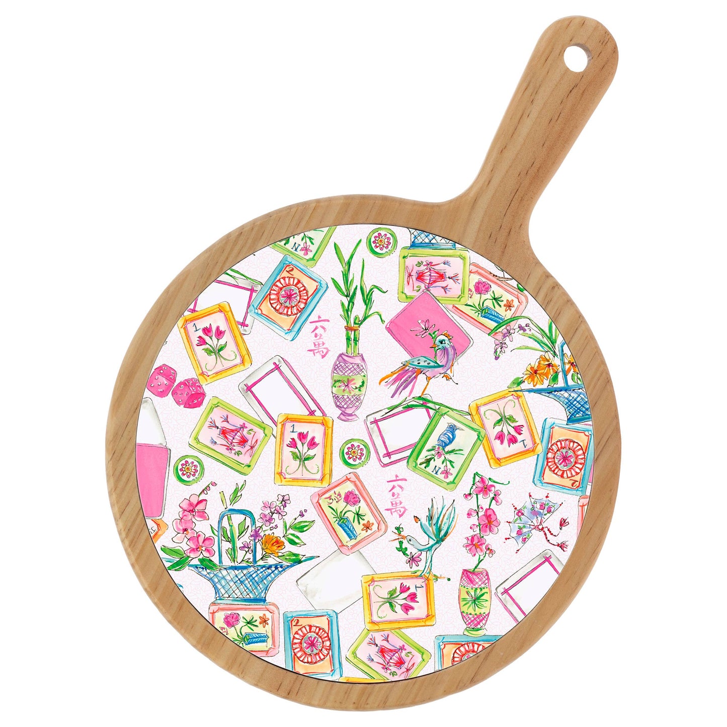 Mahjong Allover Bamboo & Ceramic Cheese Board Rosanne Beck