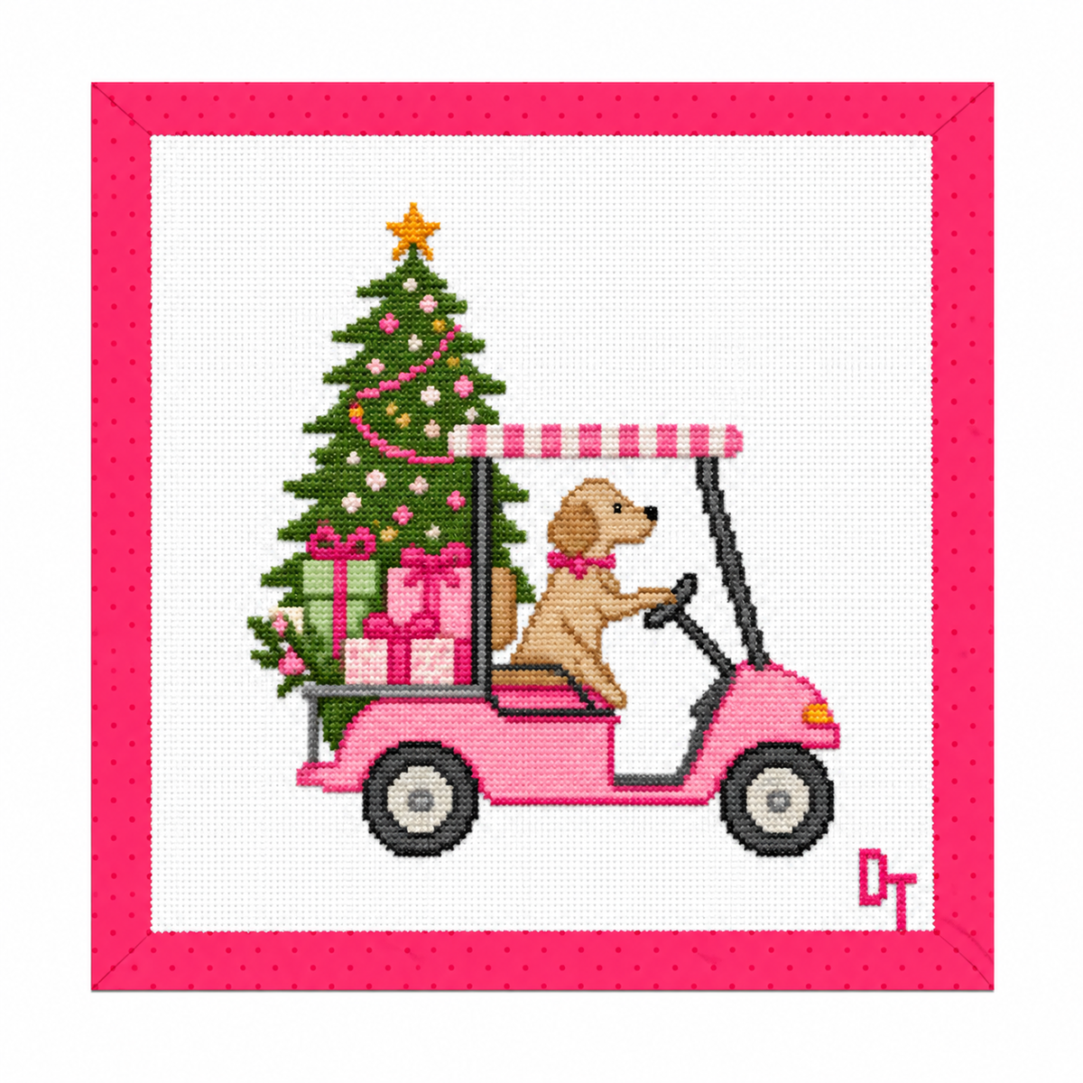 Santa Paws Christmas Cart Needlepoint Canvas