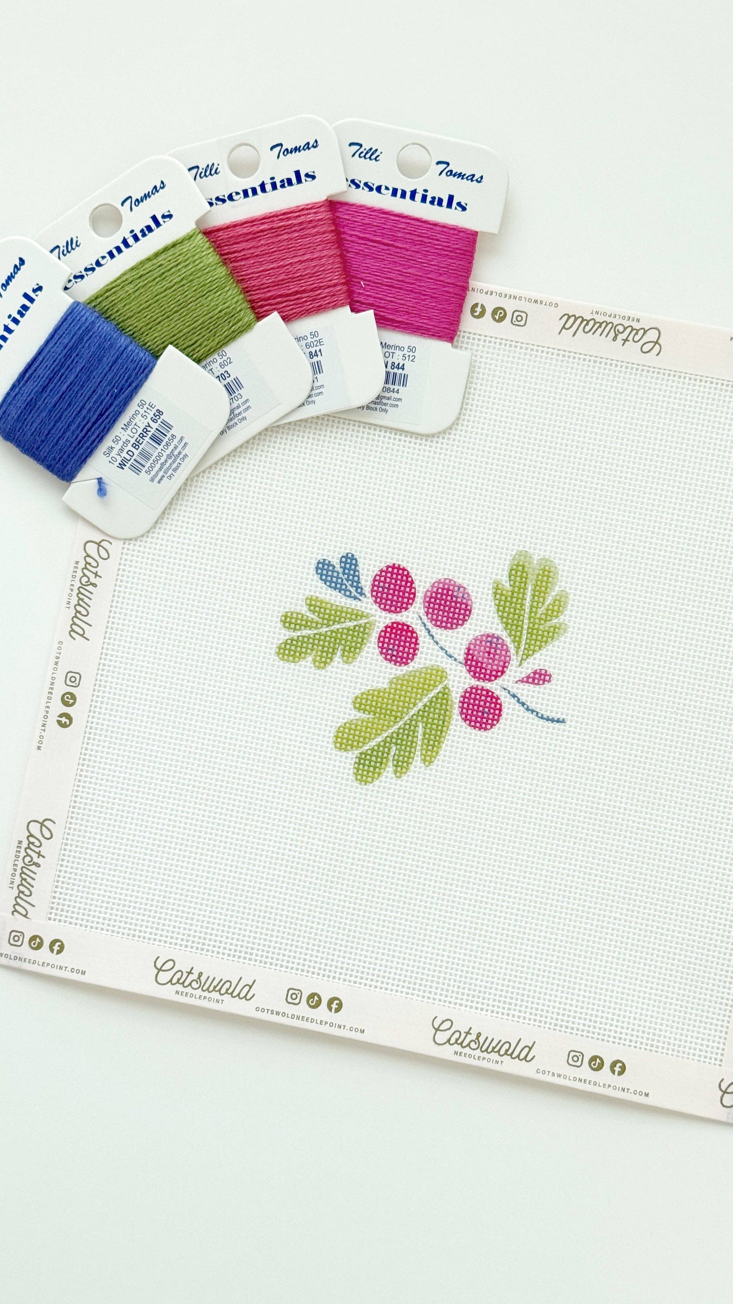Holly Berries Christmas Needlepoint Canvas, 18 Mesh, Artisan Printed Needlepoint, 4x3 Design