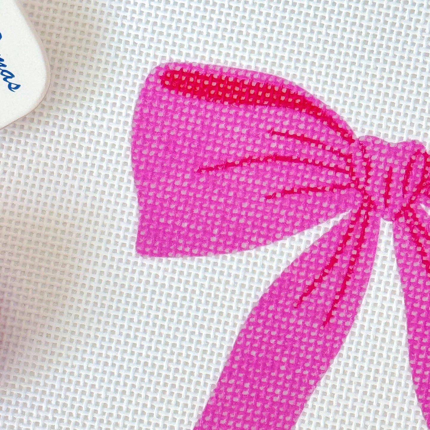 Pink Red Bow 18 Mesh Needlepoint Canvas, Aesthetic Bow Canvas, Artisan Printed Canvas, 4x4 Design