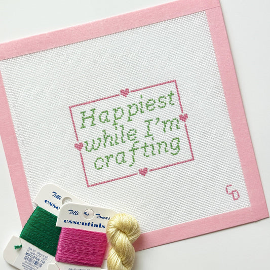 Happiest When I’m Crafting Door Hanger Sign Needlepoint Canvas, 18 Mesh, 4x4 Design