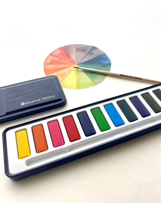 Watercolor Set- 12 Artist Grade Colors + Wood Paintbrush