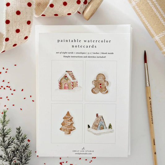 Gingerbread paintable watercolor notecard set