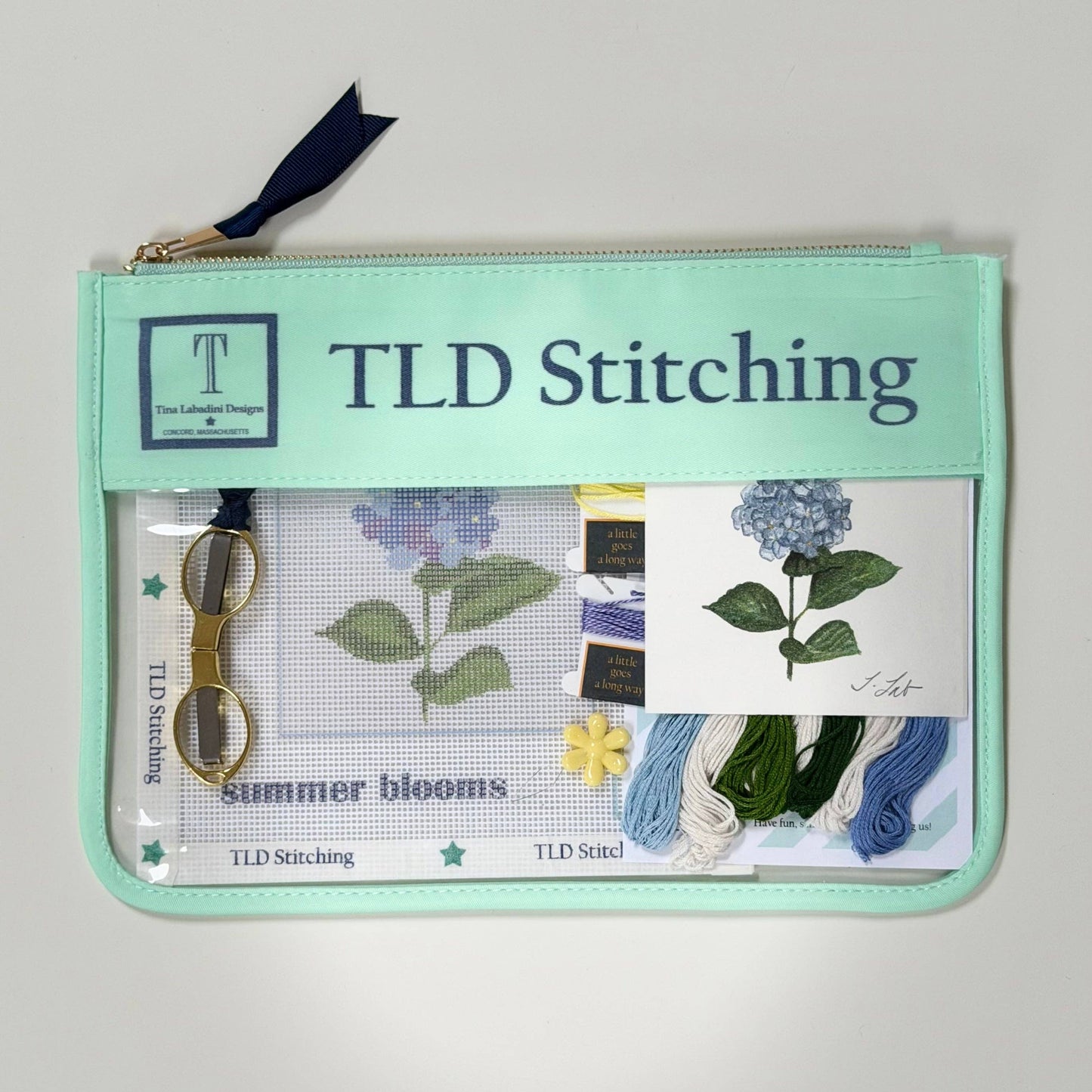 "summer blooms" hydrangea stem needlepoint stitch kit