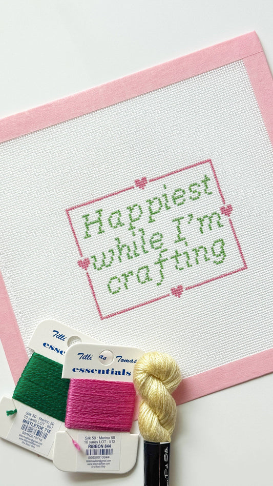 Happiest When I’m Crafting Door Hanger Sign Needlepoint Canvas, 18 Mesh, 4x4 Design