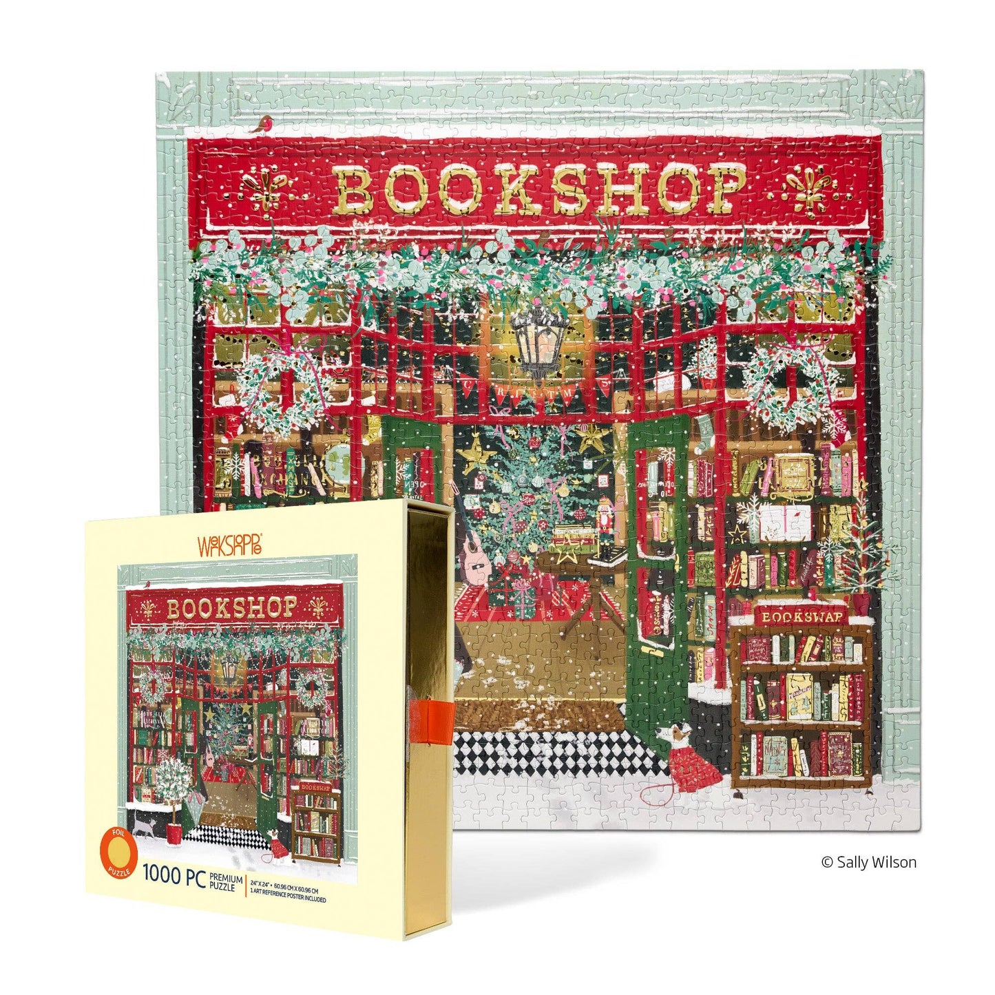 Festive Bookshop 1000 Piece Gold Foil Puzzle Christmas Gift