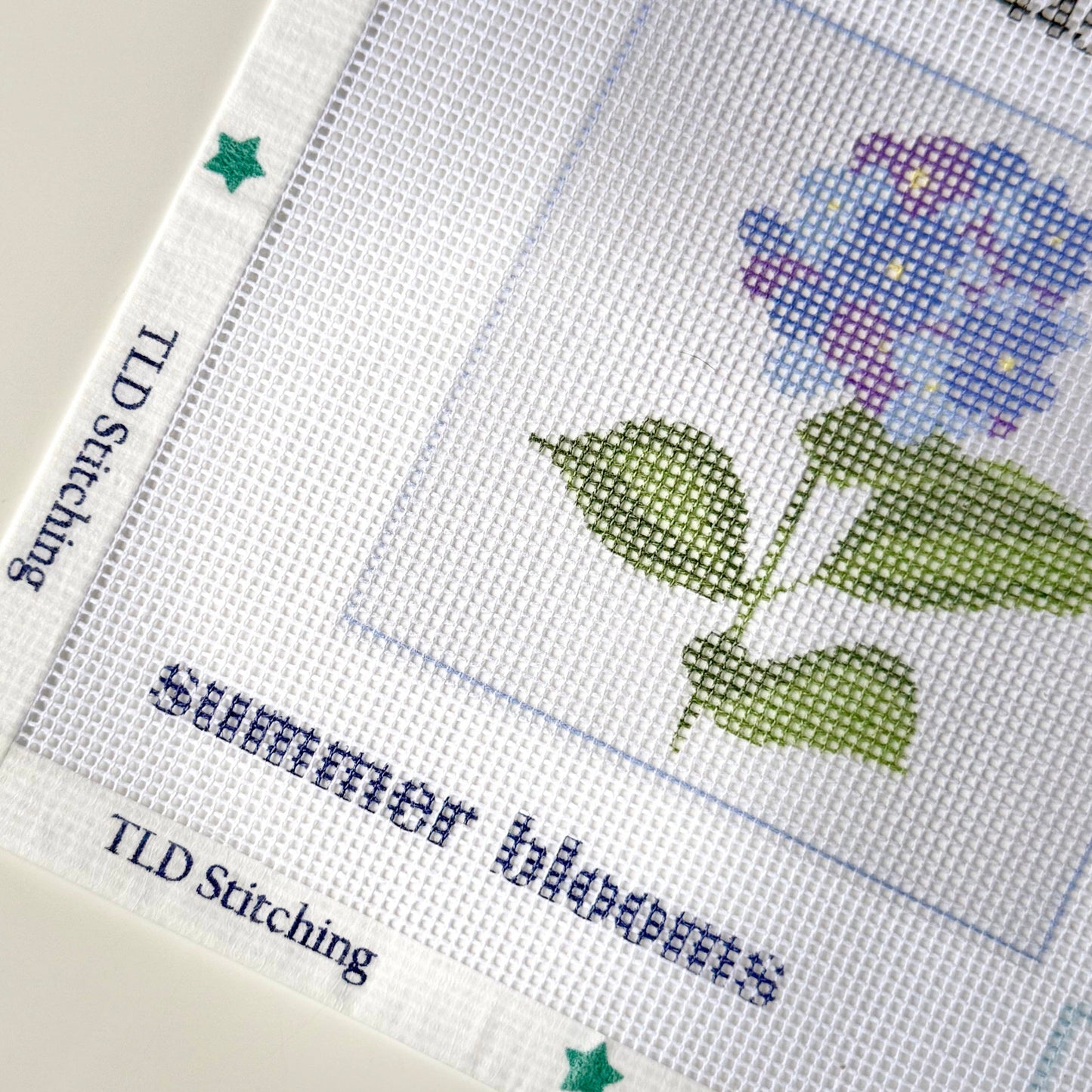 "summer blooms" hydrangea stem needlepoint stitch kit