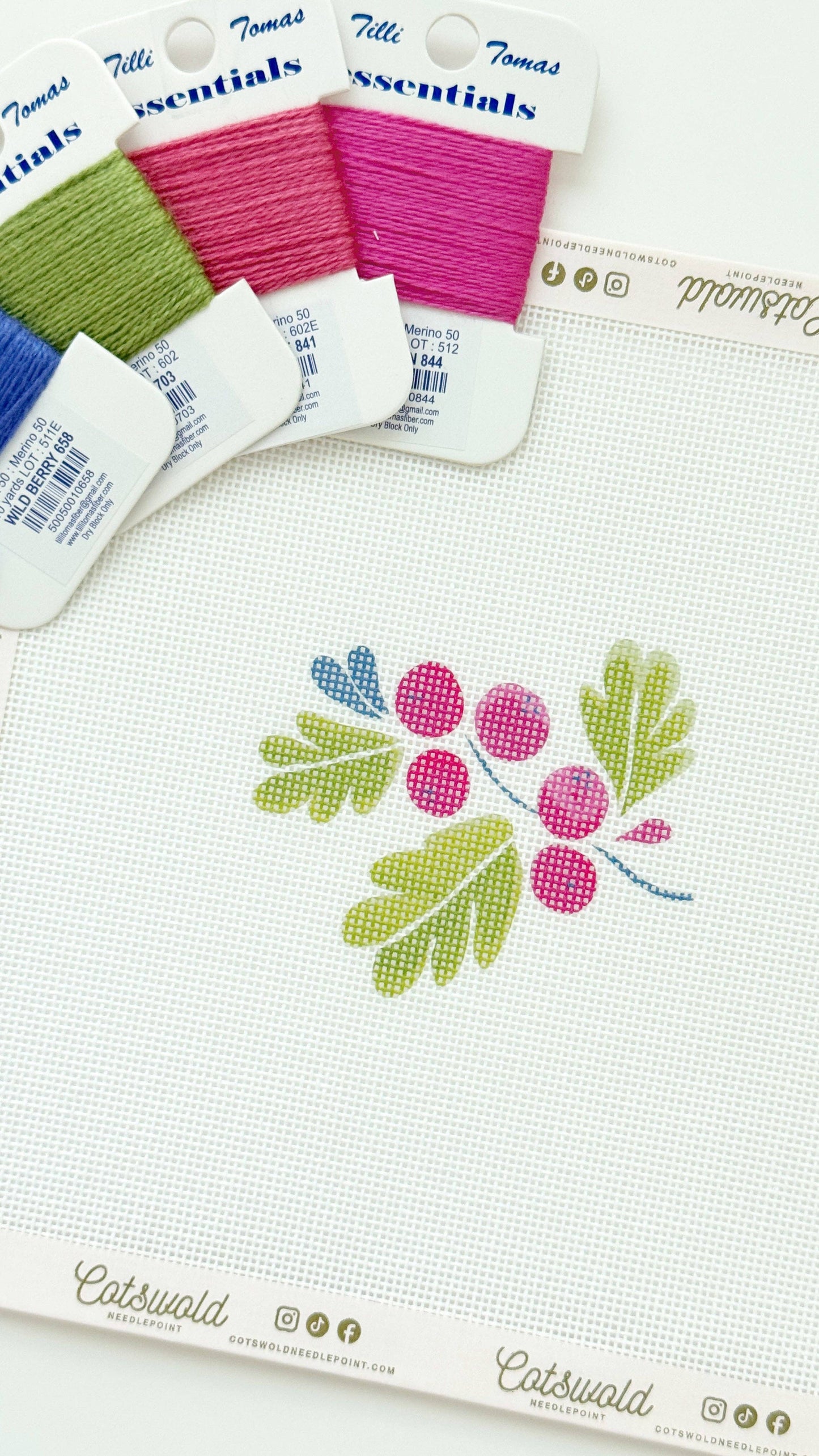 Holly Berries Christmas Needlepoint Canvas, 18 Mesh, Artisan Printed Needlepoint, 4x3 Design