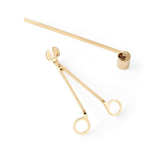 Candle Care Accessory Set: Gold Wick Trimmer and Snuffer