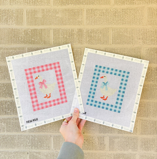 Gingham Blue Baby Goose Canvas
