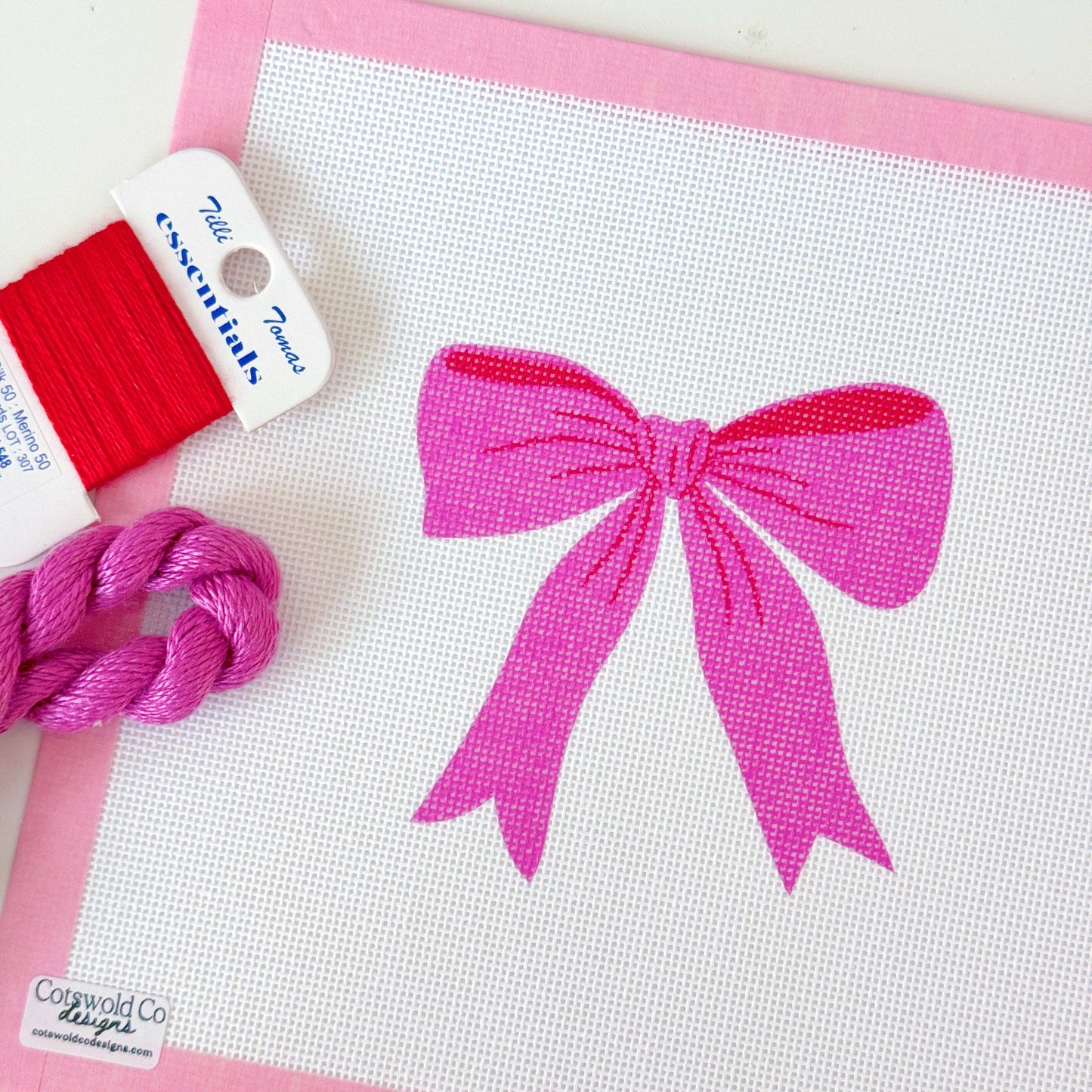 Pink Red Bow 18 Mesh Needlepoint Canvas, Aesthetic Bow Canvas, Artisan Printed Canvas, 4x4 Design