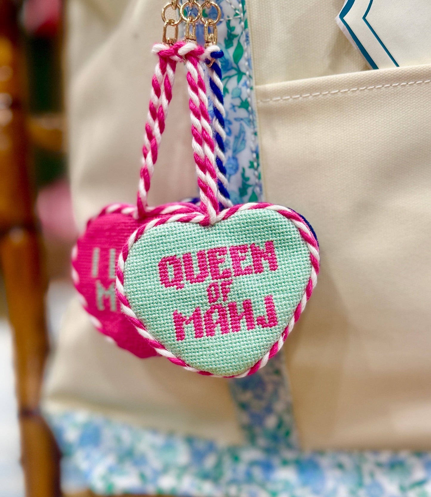Queen of Mahjong Needlepoint Bag Charm
