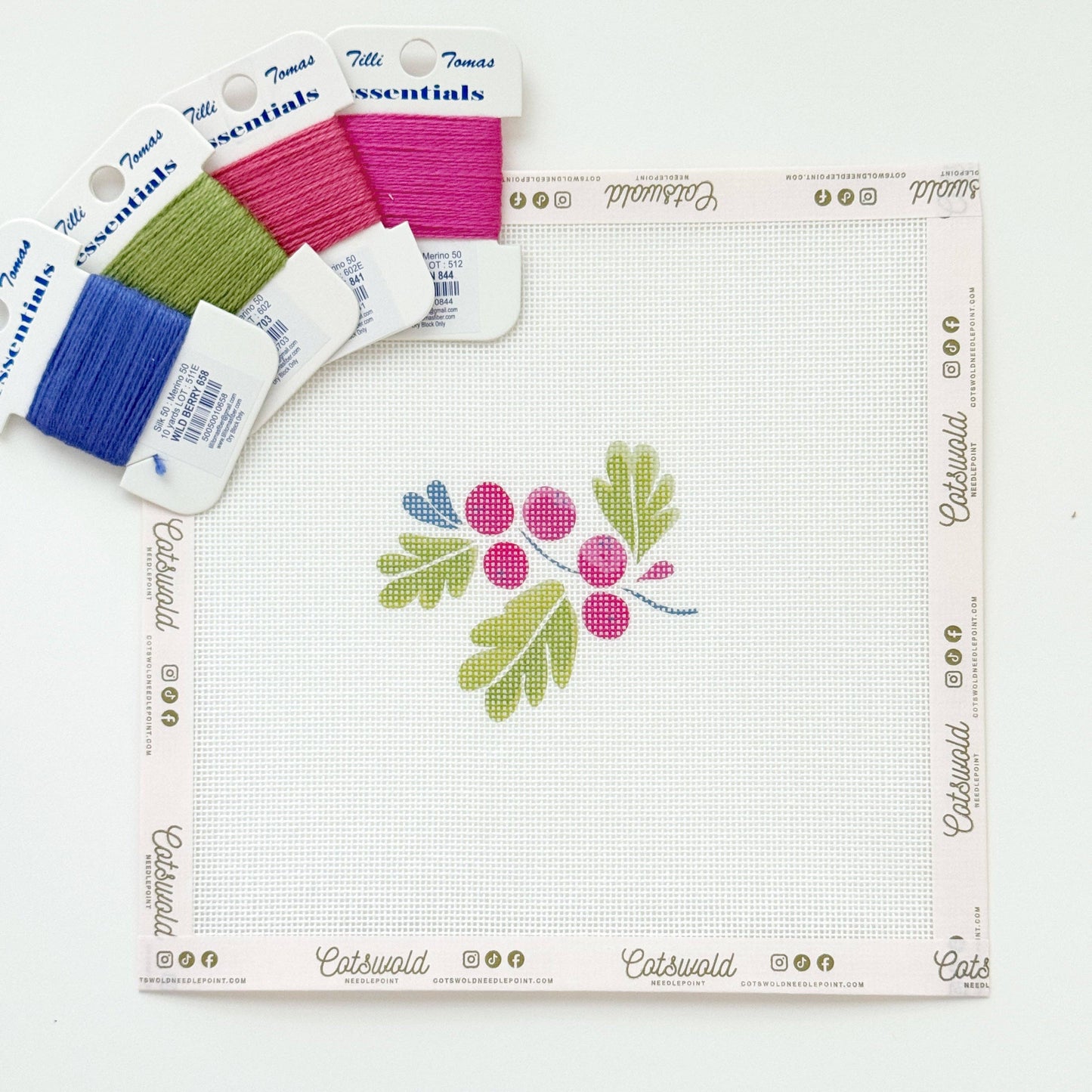 Holly Berries Christmas Needlepoint Canvas, 18 Mesh, Artisan Printed Needlepoint, 4x3 Design