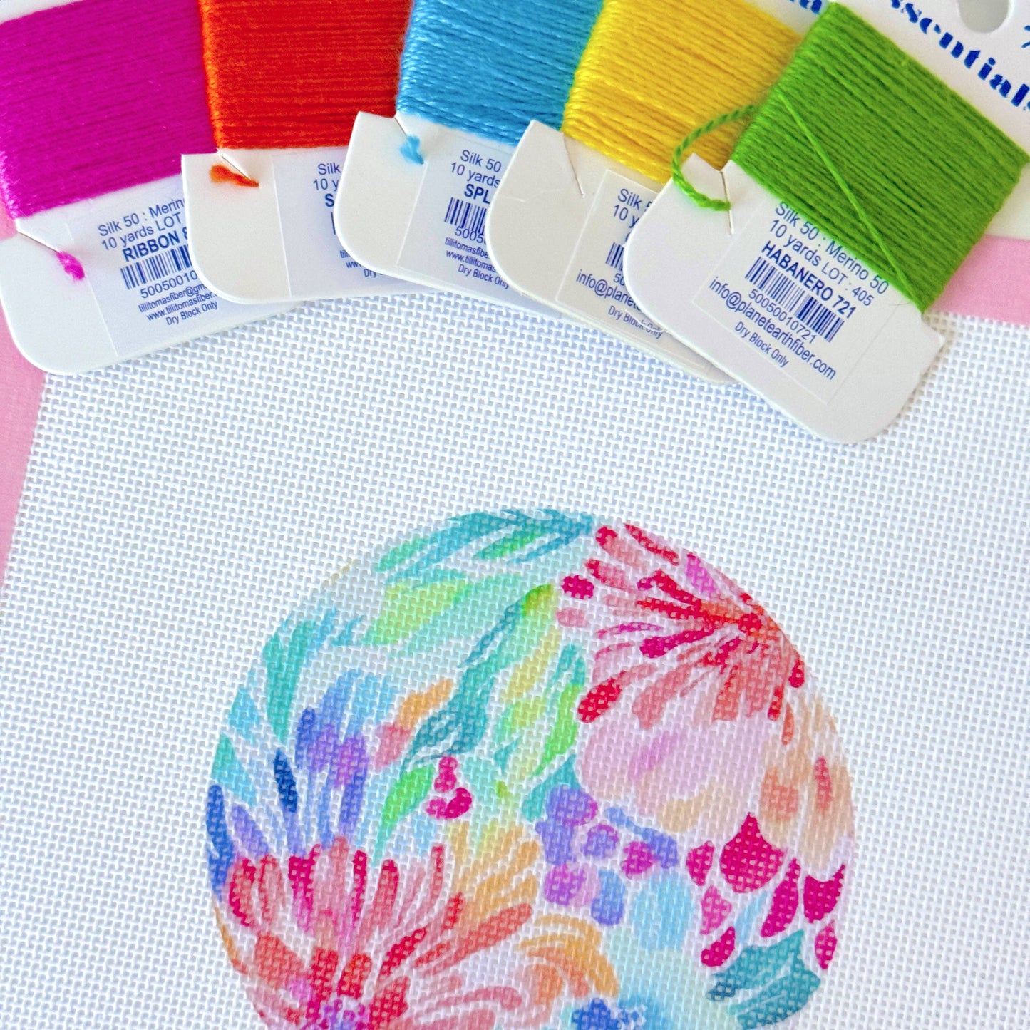 Artisan Printed Floral Round Ornament Needlepoint Canvas 8x8