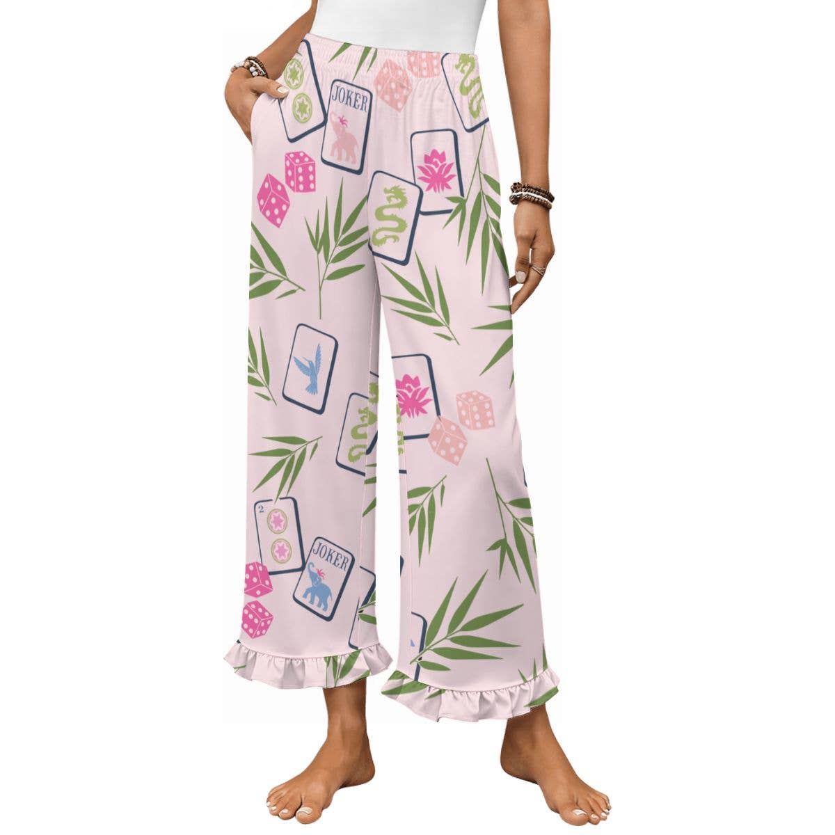 Mahjong Ruffle Pajama Pants | Soft Lounge Pants PJS Palm