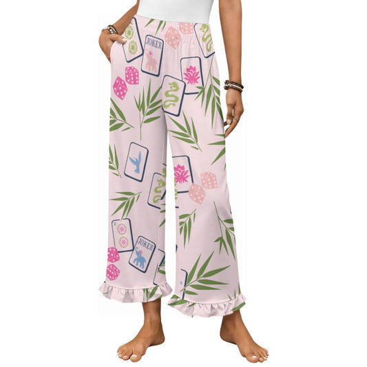 Mahjong Ruffle Pajama Pants | Soft Lounge Pants PJS Palm