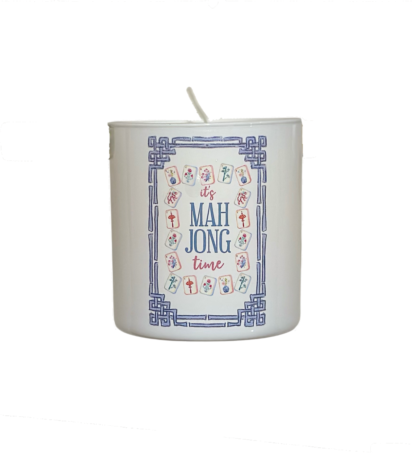 MahJong Time White Glass Candle