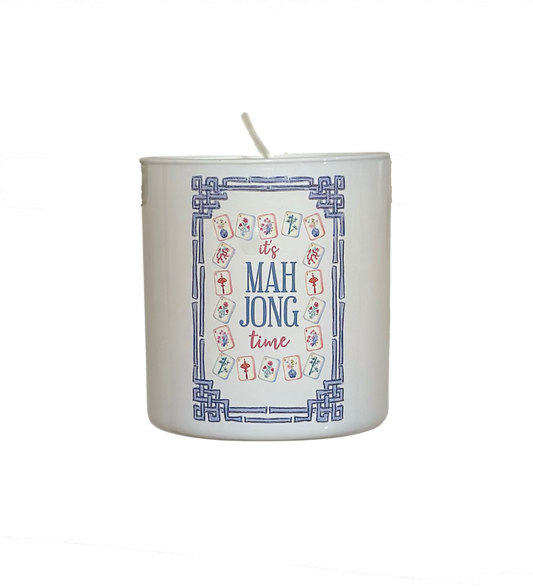 MahJong Time White Glass Candle