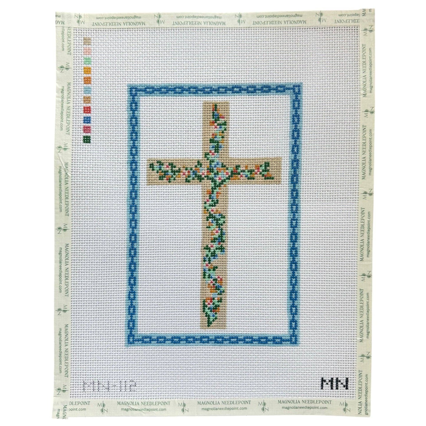 Floral Cross Blue Chain Border