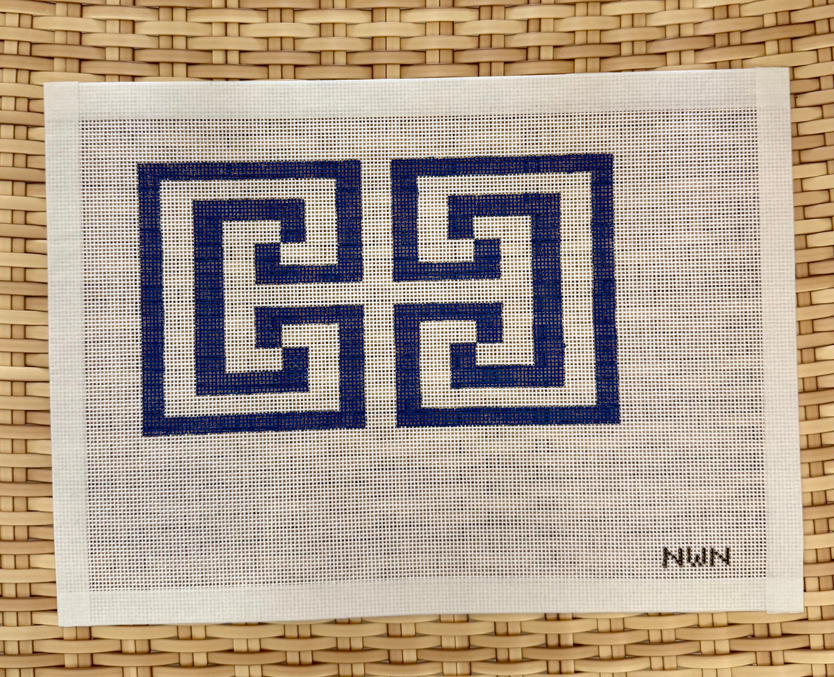 Blue Greek Key Clutch Canvas