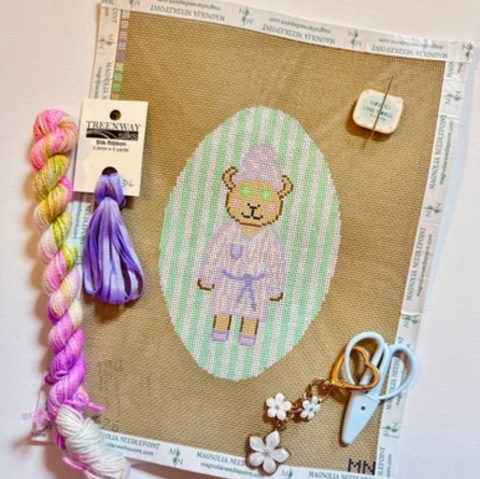 Spa Bear Purple Robe On Green Stripes