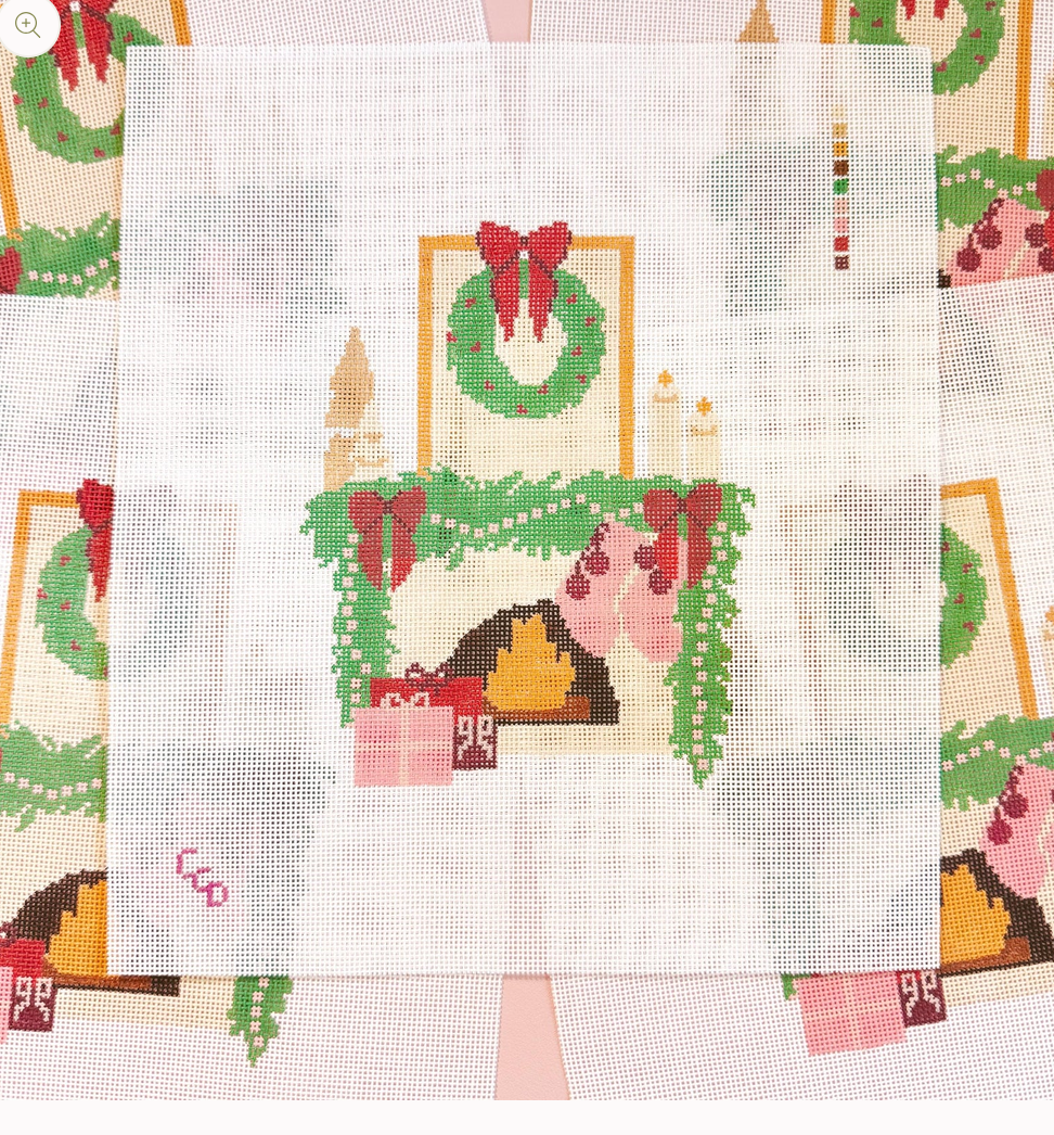 Hand Painted Christmas Fireplace Needlepoint Canvas, 8 Mesh