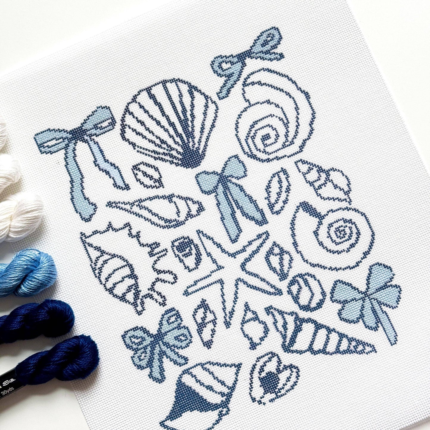 Seashell Preppy Summer Needlepoint Canvas, Needlepoint Pillow Canvas, Needlepoint Kit