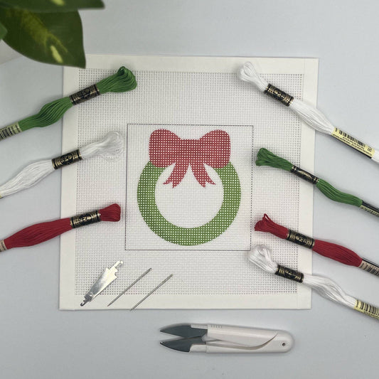 Green Wreath with Red Bow Needlepoint Design (Christmas Collection)