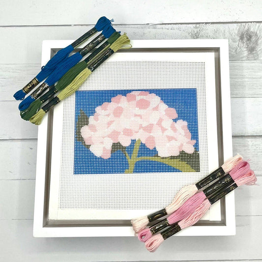 Pink Hydrangea on Blue 6x4 Needlepoint Design