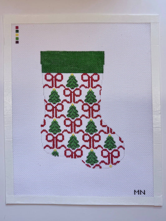 Red Bows & Trees Mini Stocking Canvas