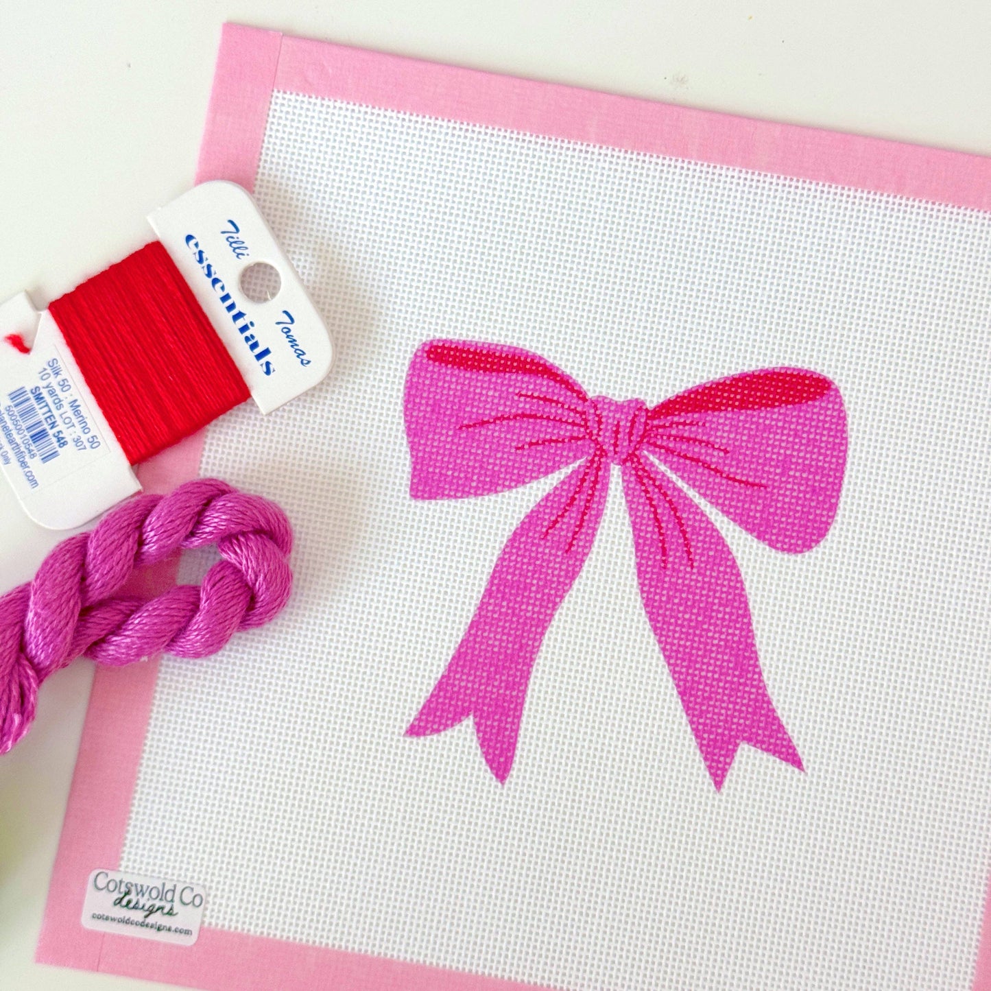 Pink Red Bow 18 Mesh Needlepoint Canvas, Aesthetic Bow Canvas, Artisan Printed Canvas, 4x4 Design