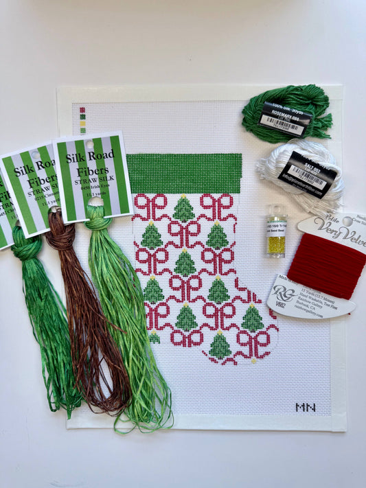 Red Bows & Trees Mini Stocking Canvas
