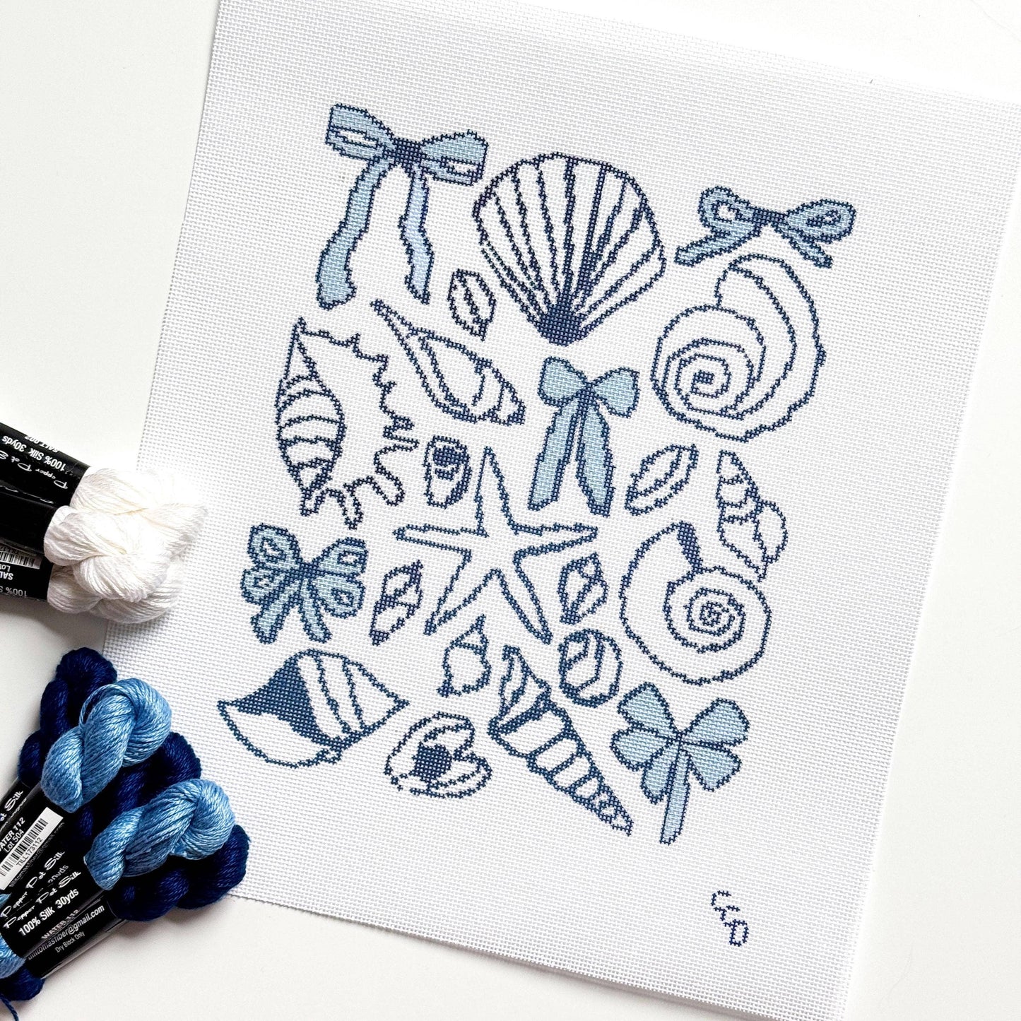Seashell Preppy Summer Needlepoint Canvas, Needlepoint Pillow Canvas, Needlepoint Kit