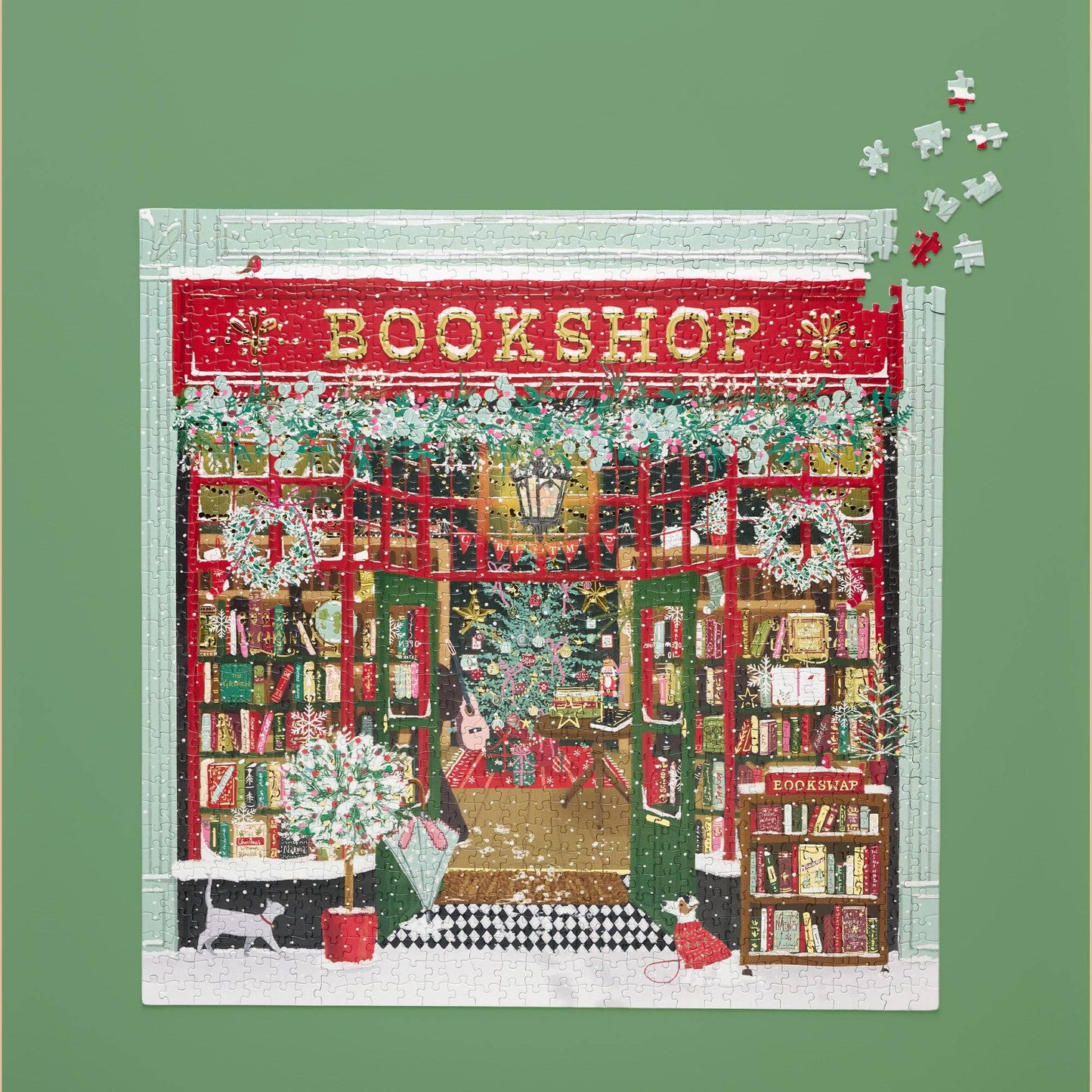 Festive Bookshop 1000 Piece Gold Foil Puzzle Christmas Gift