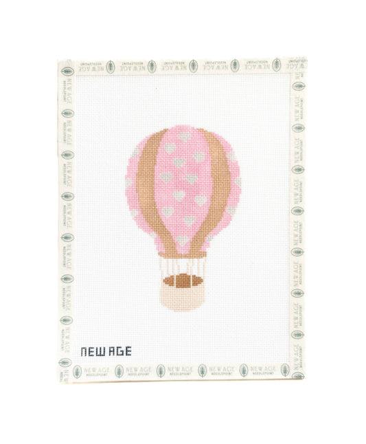 Pink Heart Hot Air Balloon Needlepoint Canvas