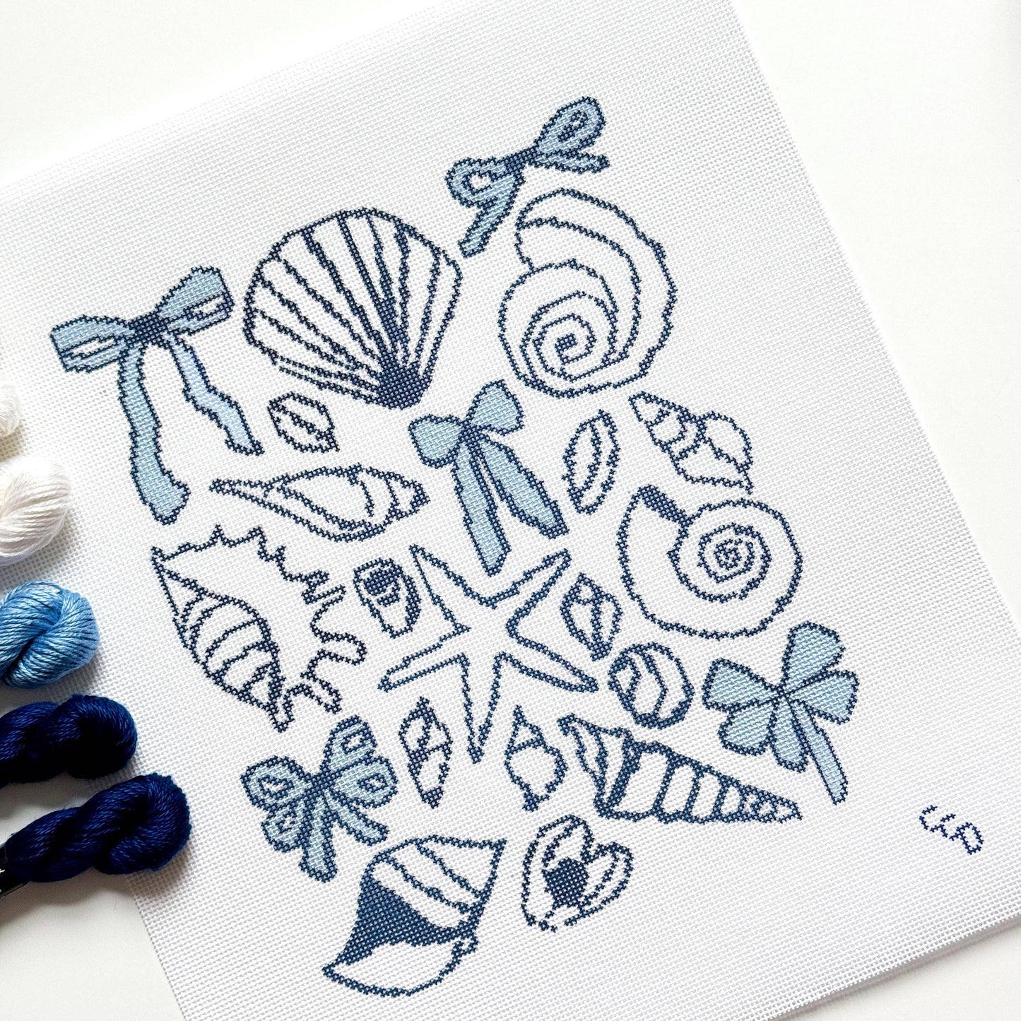 Seashell Preppy Summer Needlepoint Canvas, Needlepoint Pillow Canvas, Needlepoint Kit