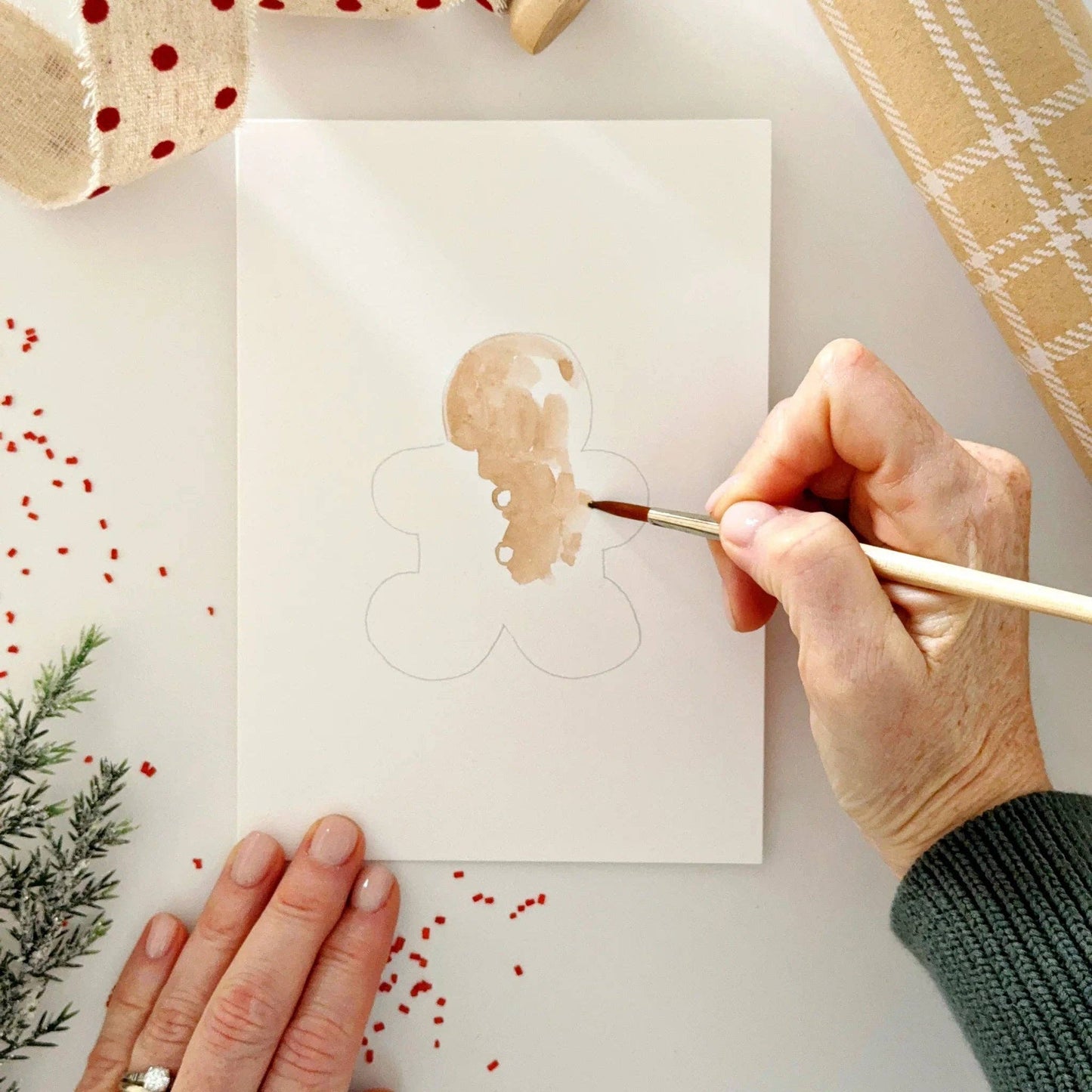 Gingerbread paintable watercolor notecard set