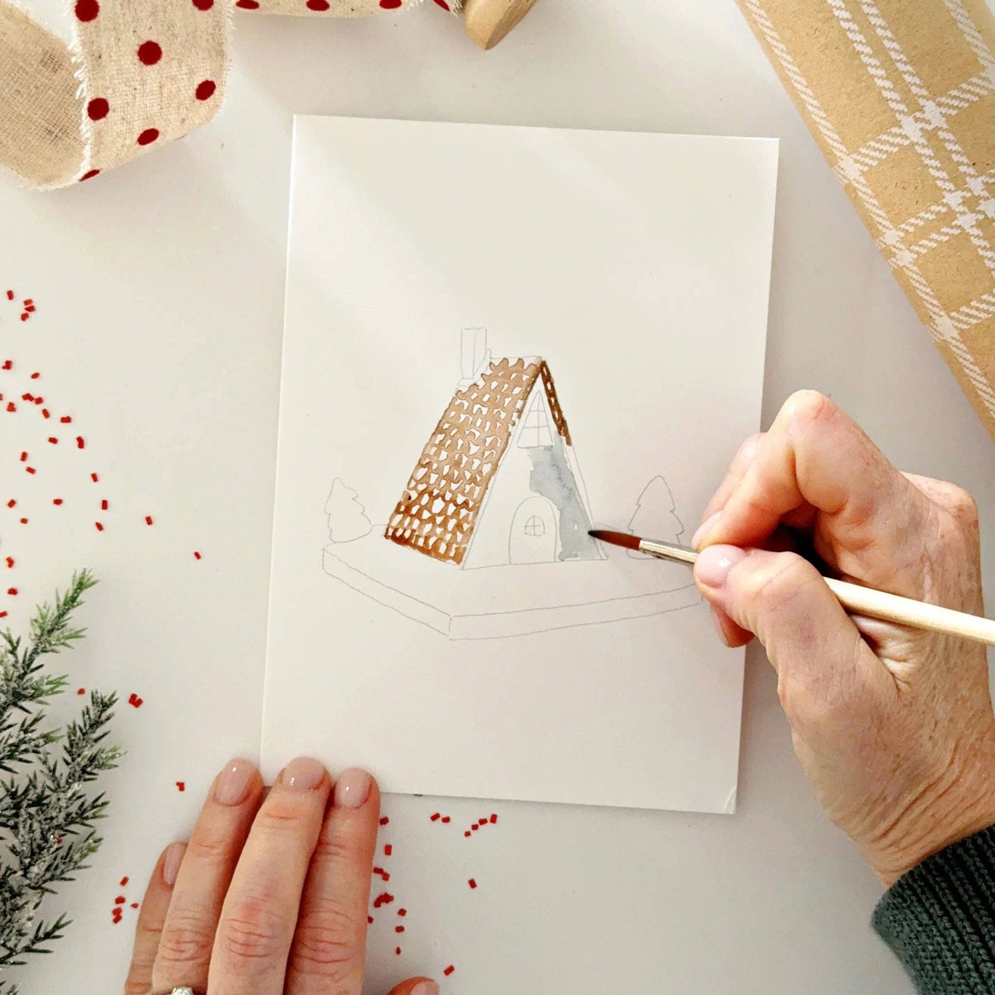 Gingerbread paintable watercolor notecard set