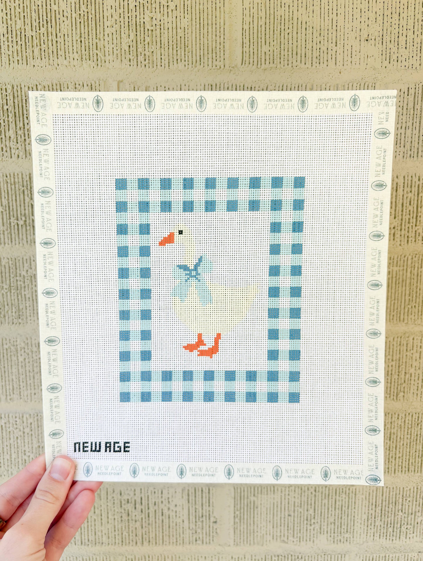 Gingham Blue Baby Goose Canvas