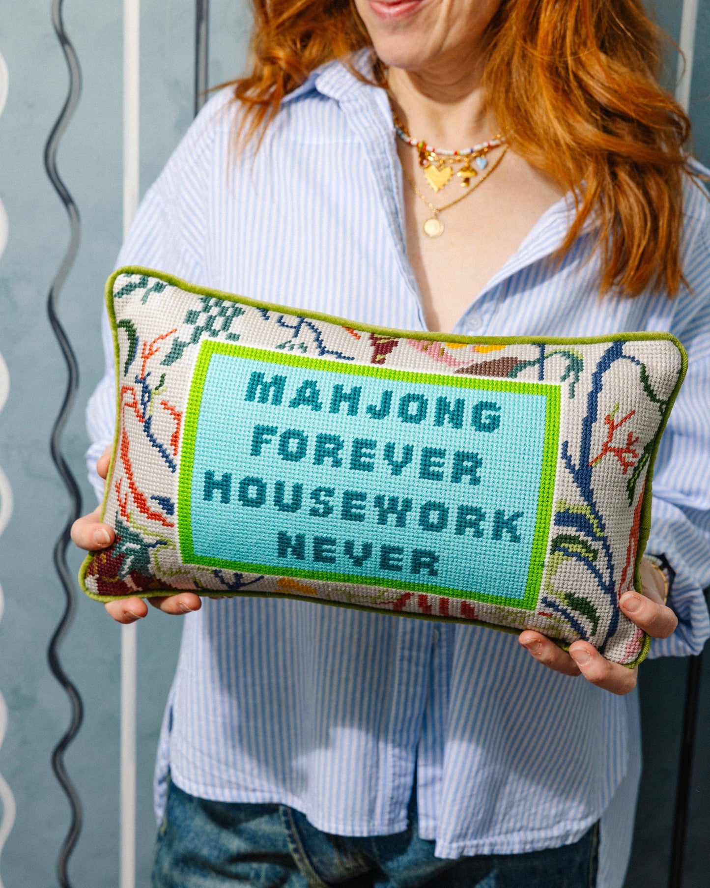 Mahjong Needlepoint Pillow