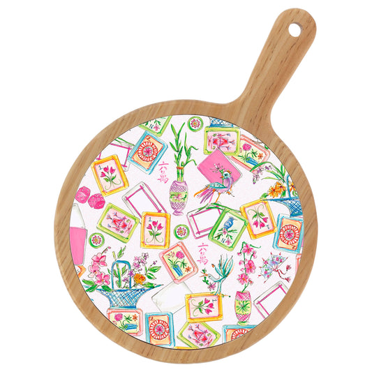 Mahjong Allover Bamboo & Ceramic Cheese Board Rosanne Beck